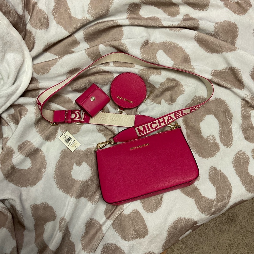 Michael Kors Fuchsia Crossbody Bag with Accessories